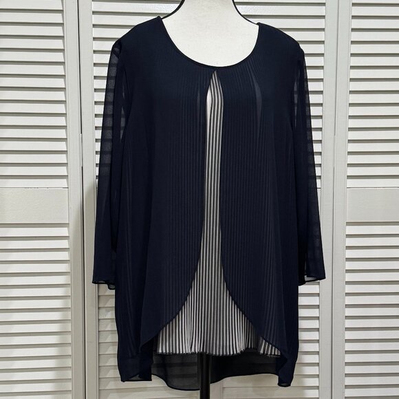 Chico’s Travelers Collection Navy Pleated Sheer Overlay Blouse – Size 3 (XL/16-1 - Picture 1 of 8